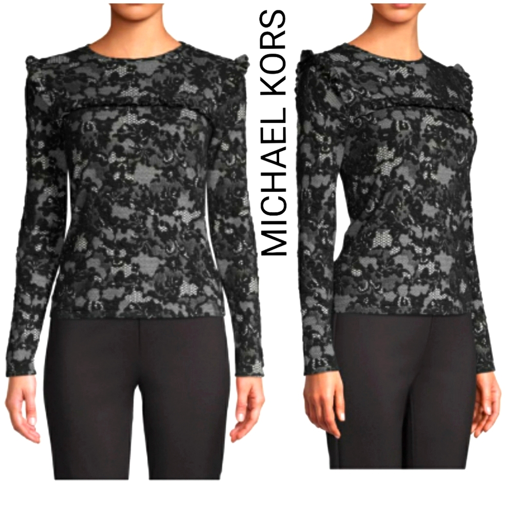 MICHAEL KORS Women's Embroidered Rufle Lace Top